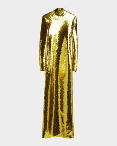 Gold Long Sleeve Designer Evening Gowns for Women | Neiman Marcus