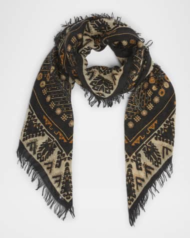 Isabel Marant Printed Cashmere & Wool Fringe Scarf