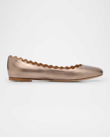 Chloe Lauren Scalloped Metallic Leather Ballerina Flats