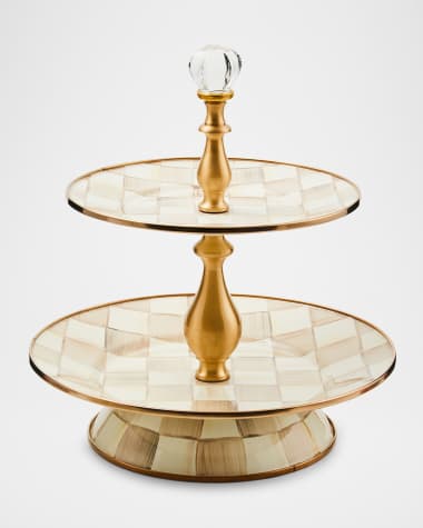 MacKenzie-Childs Mocha Check Two-Tier Sweet Stand
