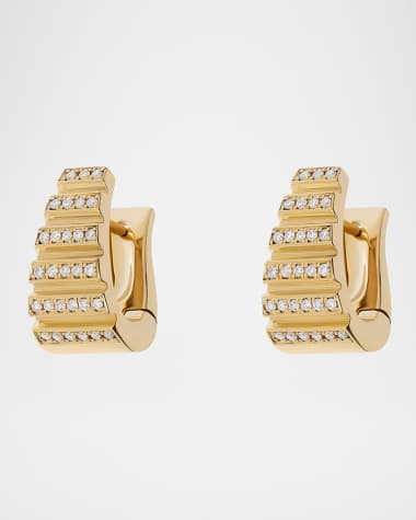 AZLEE 18K Yellow Gold Escalier Large Hoop Earrings with Pave Diamonds