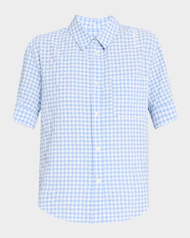 Marni Gingham Seersucker Short-Sleeve Button-Down Shirt