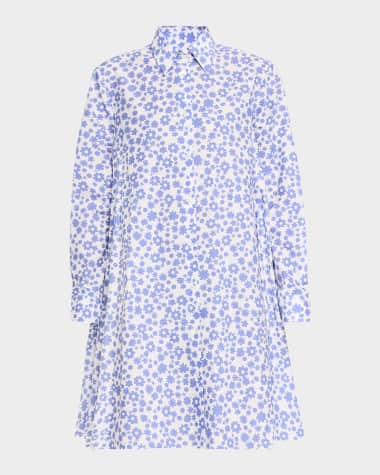 Marni Floral-Print Long-Sleeve Mini Shirtdress