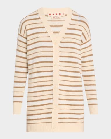 Marni Striped V-Neck Wool-Cashmere Cardigan