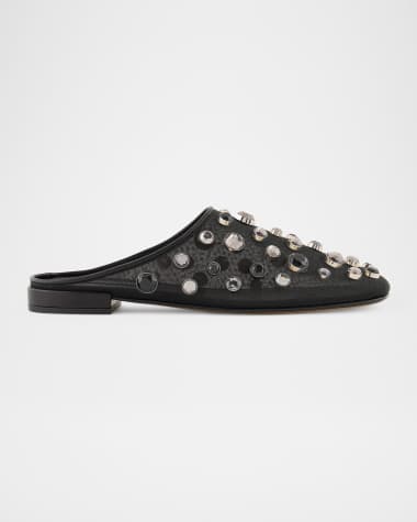 Giorgio Armani Gem Studded Mesh Ballerina Mules