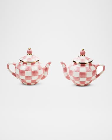 MacKenzie-Childs Rosy Check Teapot Salt Pepper Shaker Set
