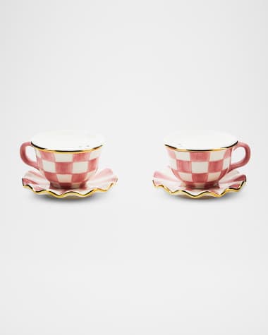 MacKenzie-Childs Rosy Check Teacup Salt & Pepper Shaker Set