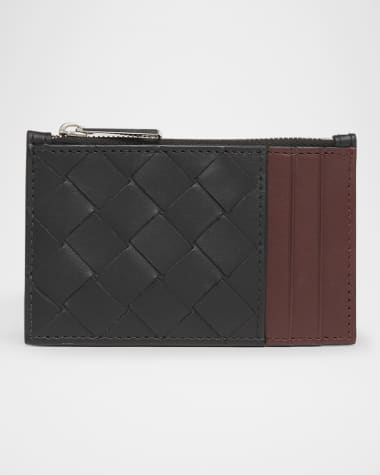 Bottega Veneta Men's Intrecciato Bicolor Leather Zipped Card Holder