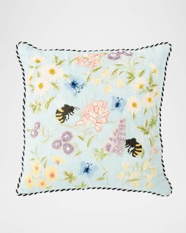 MacKenzie-Childs Floral and Bee Throw Pillow