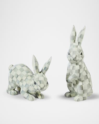 MacKenzie-Childs Sterling Check Trophy Bunnies, Set of 2