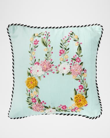 MacKenzie-Childs Floral Bunny Embroidered Throw Pillow, 12" Square