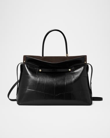 Tory Burch Mercer Large Croc-Embossed Leather Satchel Bag