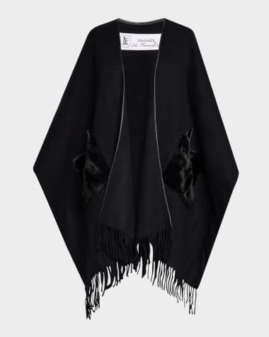 La Fiorentina Ruana Shawl W/ Faux Fur Trim