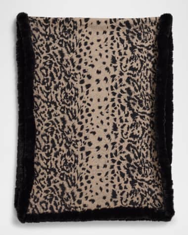 La Fiorentina Reversible Animal-Print Wool-Blend Wrap with Faux Fur Trim
