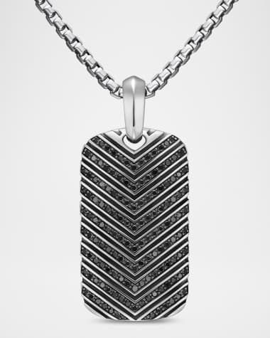 David Yurman Men's Chevron Tag Enhancer in Silver with Diamonds, 34mm