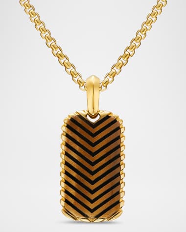 David Yurman Men's Chevron Tag Enhancer in 18K Gold with Tigers Eye, 27mm
