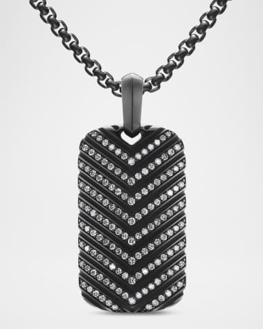 David Yurman Men's Chevron Tag Enhancer in Titanium with Diamonds, 34mm