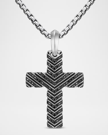 David Yurman Men's Chevron Cross Enhancer in Silver with Diamonds, 36mm