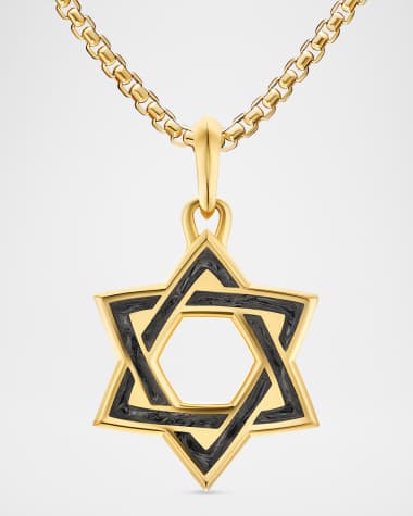 David Yurman Men's Star of David Pendant in 18K Gold with Forged Carbon, 25mm