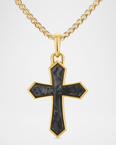 David Yurman Men's Cross Pendant in 18K Gold with Forged Carbon, 28mm