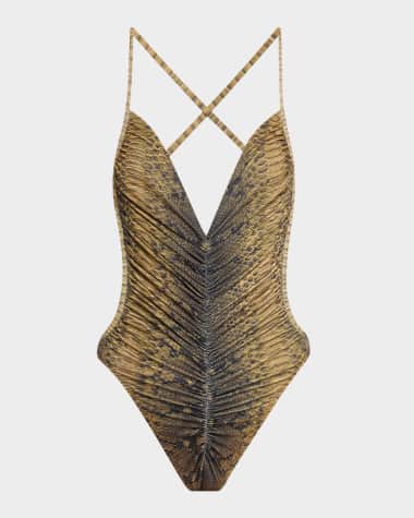 Norma Kamali Python Butterfly One-Piece Swimsuit