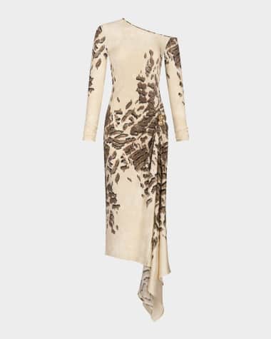 Silvia Tcherassi Tahia Asymmetric Drape One-Shoulder Midi Dress