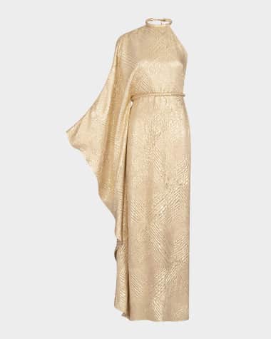 Silvia Tcherassi Gael Tubular Belt Textured-Jacquard One-Shoulder Gown