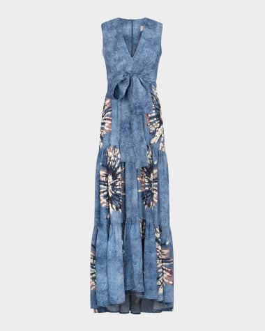 Silvia Tcherassi Shirley Printed Sleeveless Tiered Maxi Dress