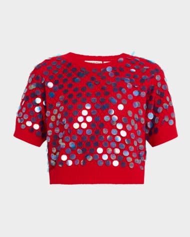 ZANKOV Edoardo Sequined Pointelle Knit Crop Sweater