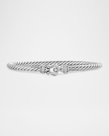 David Yurman Cable Flex Buckle Bracelet with Pave Diamonds in Sterling Silver, 4mm