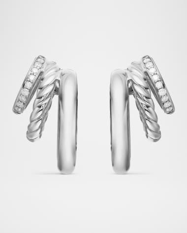 David Yurman DY Mercer 3-Row Hoop Earrings with Diamonds in Silver, 21mm