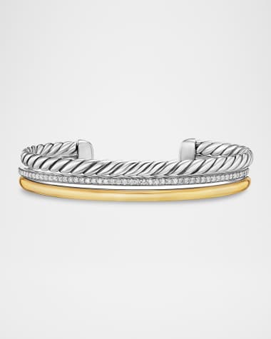 David Yurman DY Mercer 3 Row Bracelet with Diamonds in Silver and 18K Gold, 10mm