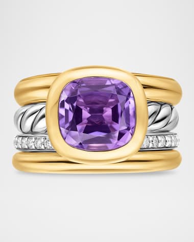 David Yurman DY Mercer 4 Row Stone Ring with Diamonds in Silver and 18K Gold, 14mm