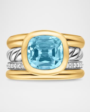 David Yurman DY Mercer 4 Row Stone Ring with Diamonds in Silver and 18K Gold, 14mm