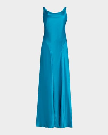 Alberta Ferretti Cowl-Neck Sleeveless Satin Gown