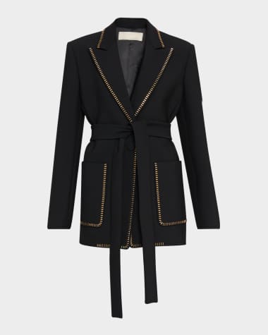 Elie Saab Embellished Belted Cady Blazer
