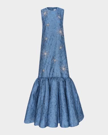 Huishan Zhang Amarice Crystal Floral Brocade Flare Gown