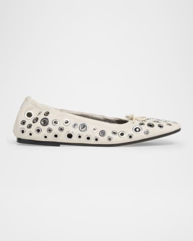 Golden Goose Amy Grommet Zip Leather Ballerina Flats