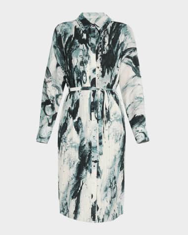 Jason Wu Collection Brushstroke Print Box Pleated Shirtdress With Belt