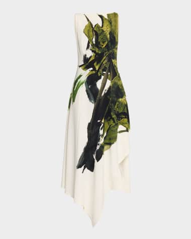 Jason Wu Collection Brushstroke Boatneck Fit-Flare Crepe Dress