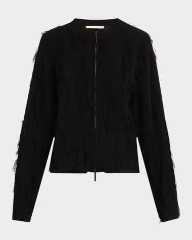 Jason Wu Collection Brushstroke Fray Jacquard Zip-Up Cardigan