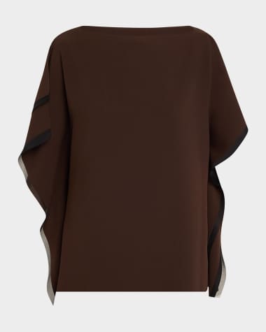 Jason Wu Collection Asymmetrical Crepe Boatneck Top With Organza Trim