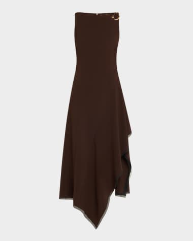 Jason Wu Collection Boatneck Fit-Flare Crepe Dress With Organza Trim