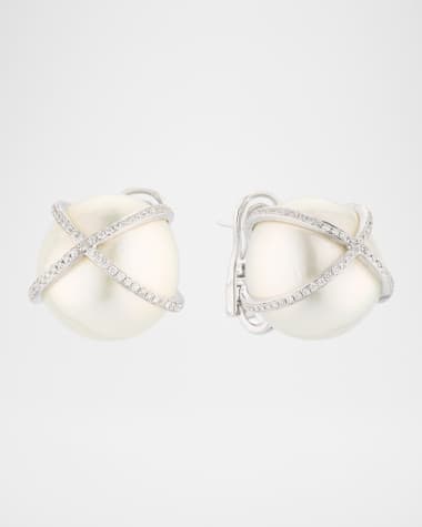 Belpearl 18K White Gold South Sea Pearl and Diamond Earrings