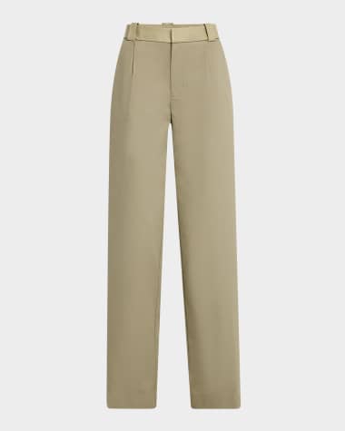 Christopher Esber Leather-Waist Pleated Cotton Straight-Leg Trousers