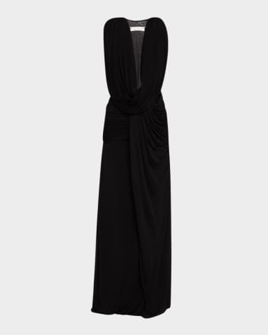 Christopher Esber Plunging Fusion Ruched T-Back Gown