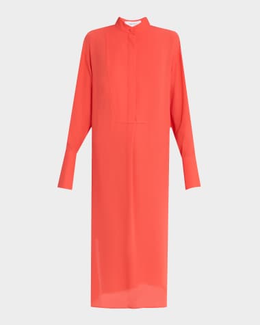 McQueen Long-Sleeve Silk Midi Day Shirtdress