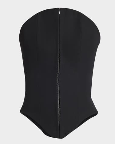 McQueen Curved Strapless Zip-Front Bustier Top