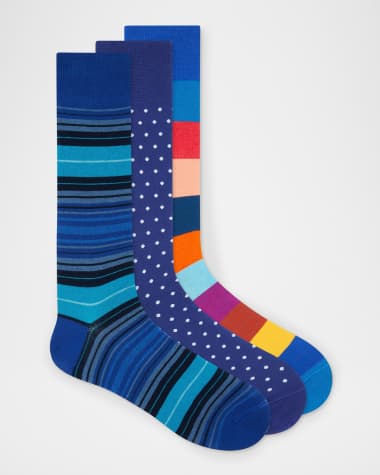 Paul Smith Men's Seasonal Stripe-Dot-Stripe 3-Pack Crew Socks