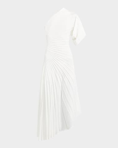 ALAIA Asymmetric Ray Ribbed One-Shoulder Midi Dress